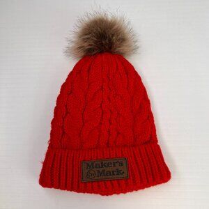 Makers Mark Hat Men One Size Knit Beanie Pom Faux Fur Ribbed Cable Hype Core Cap